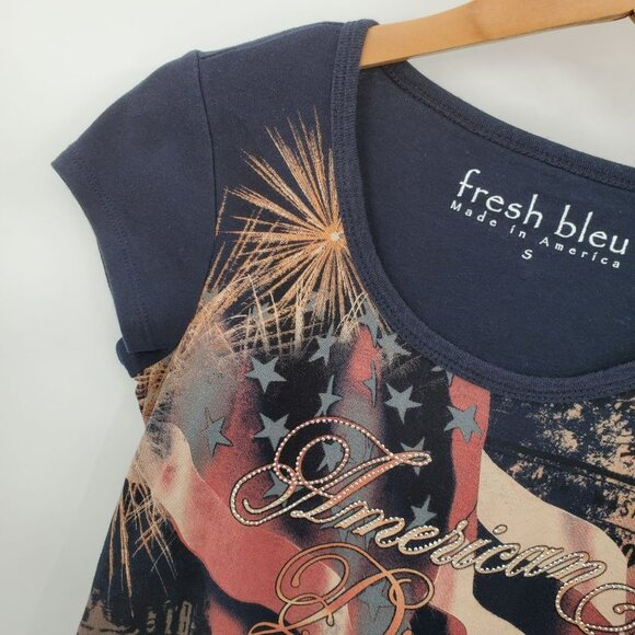 Fresh Bleu Womens American Dream Cotton T-Shirt Small Multi-Print Short Sleeve - Picture 4 of 9